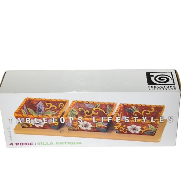 Tabletops Lifestyles Villa Antiqua 4-Piece Hand-Painted Condiment Set - Picture 1 of 8